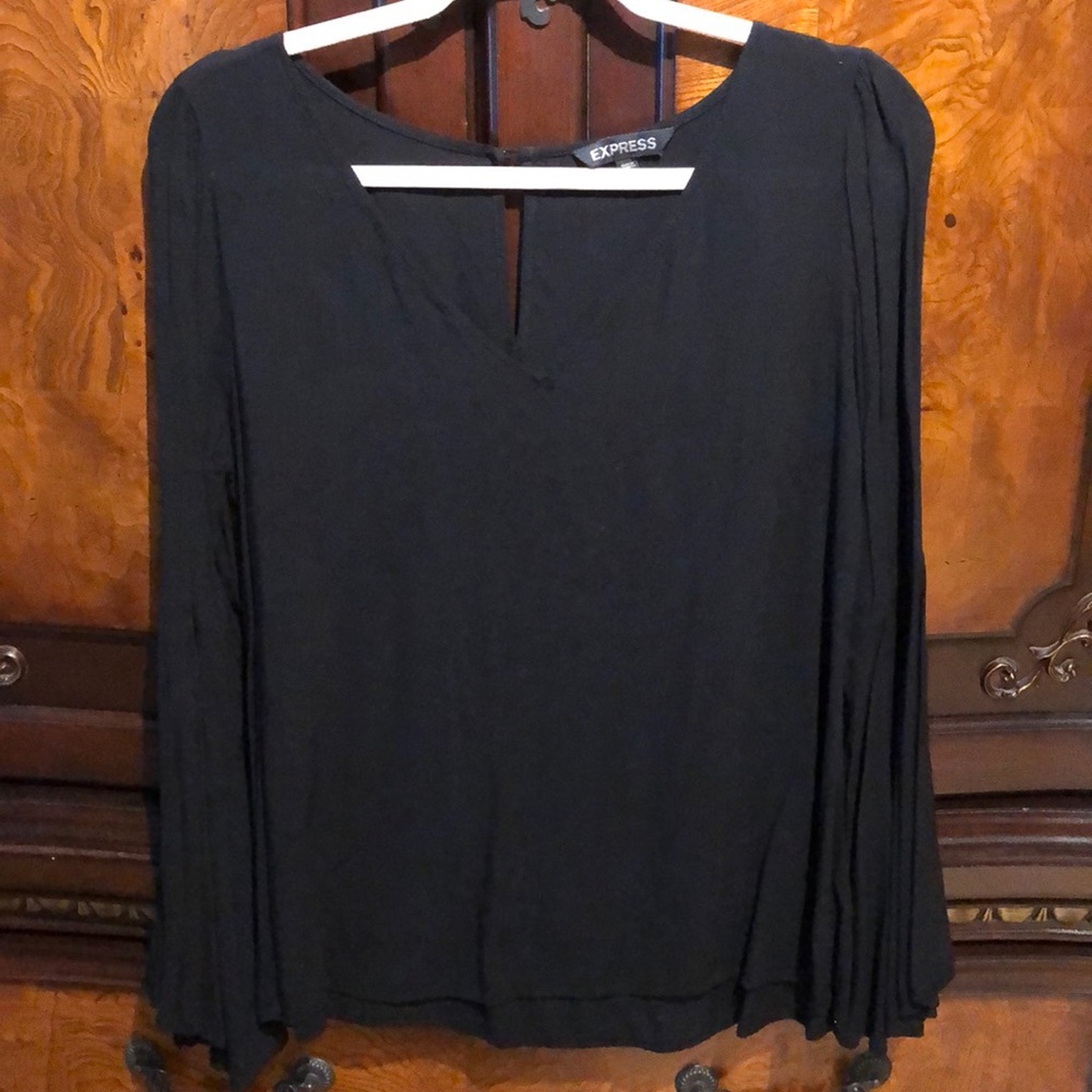 Express black v neck blouse size small with sleeve detail